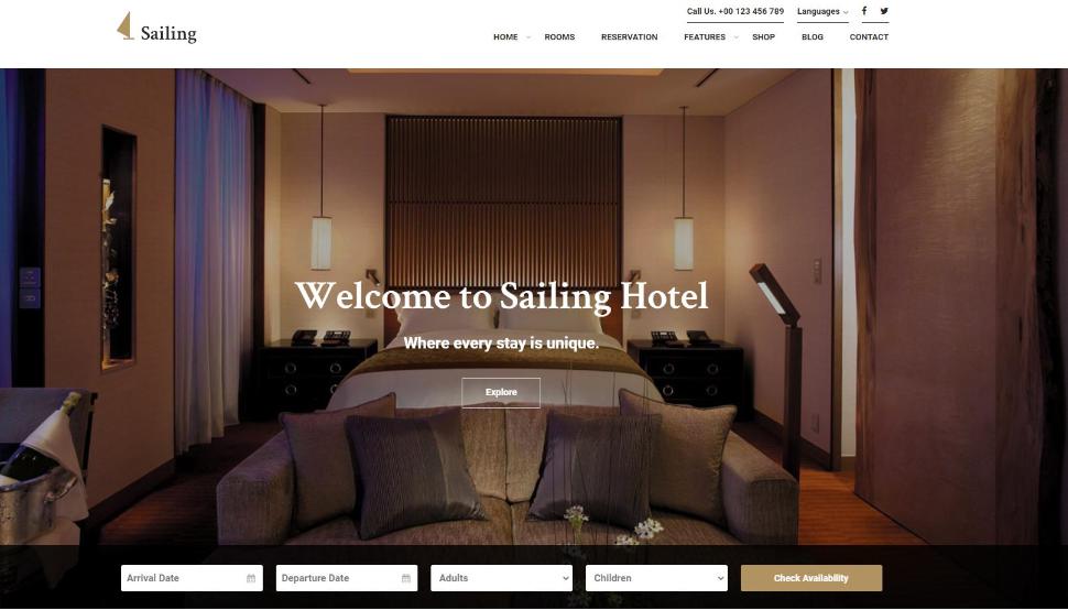 Mẫu website khách sạn Sailing